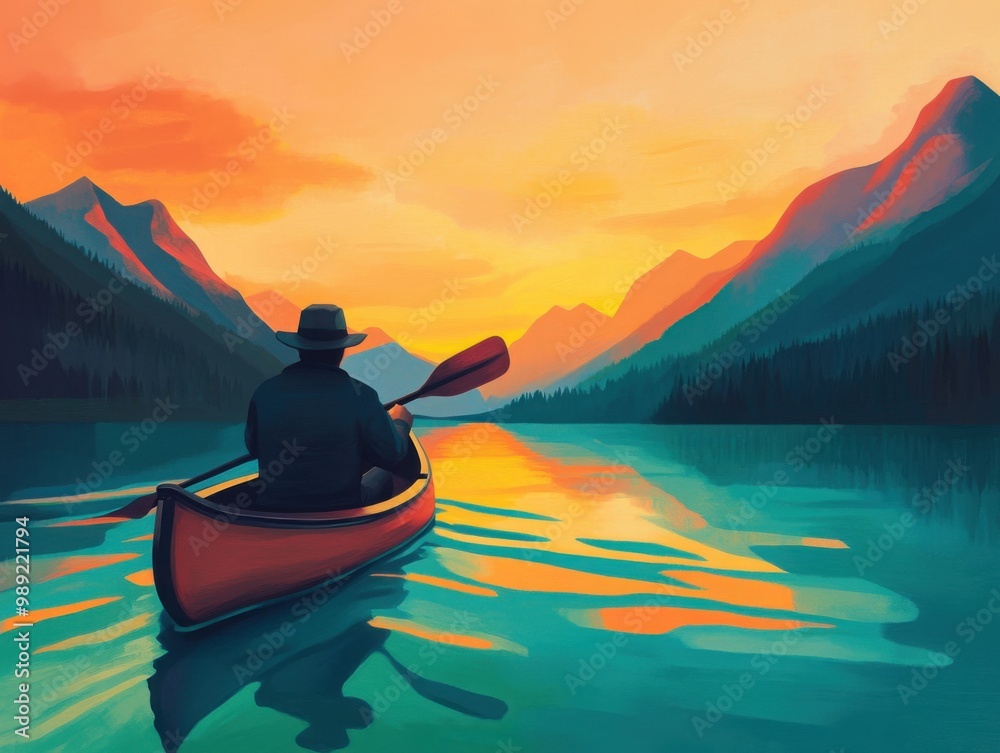 Tranquil Summer Evening Canoeing on Crystal Waters Tranquil Summer Evening Canoeing on Crystal Waters