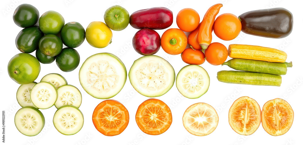 Detailed Image of Fresh Vegetables: Neatly Stacked, Sliced, and Halved with Glossy, Bright Tones on a transparent Background.. Detailed Image of Fresh Vegetables: Neatly Stacked, Sliced, and Halved with Glossy, Bright Tones on a transparent Background..