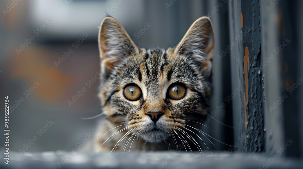 Fototapeta premium cute cat, multi colored kitty with curious eyes