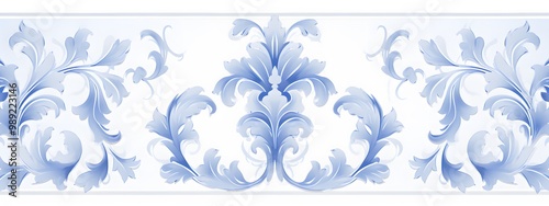 Seamless Blue Damask Floral Pattern photo