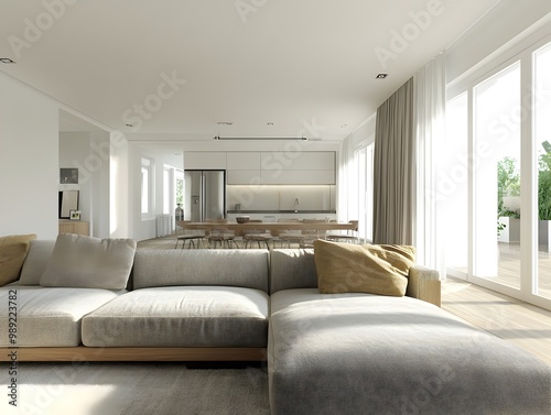 Wallpaper Mural Relaxing Contemporary Minimalist Scandinavian Living Room with Oversized Plush L Shaped Couch Clean Lined Wood and Metallic Furnishings and Abundant Natural Light Torontodigital.ca