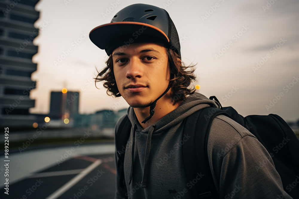 AI generated picture of young boy riding a skateboard on the street AI generated picture of young boy riding a skateboard on the street
