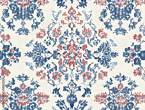 Seamless Pastel Blue Red Tweed Tapestry Pattern