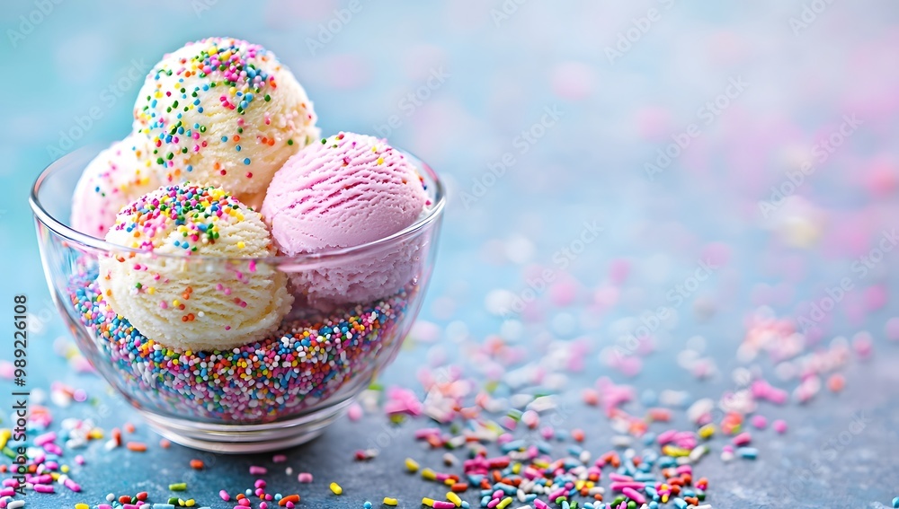 Obraz premium Delicious Ice Cream Scoops with Sprinkles in Glass Bowl