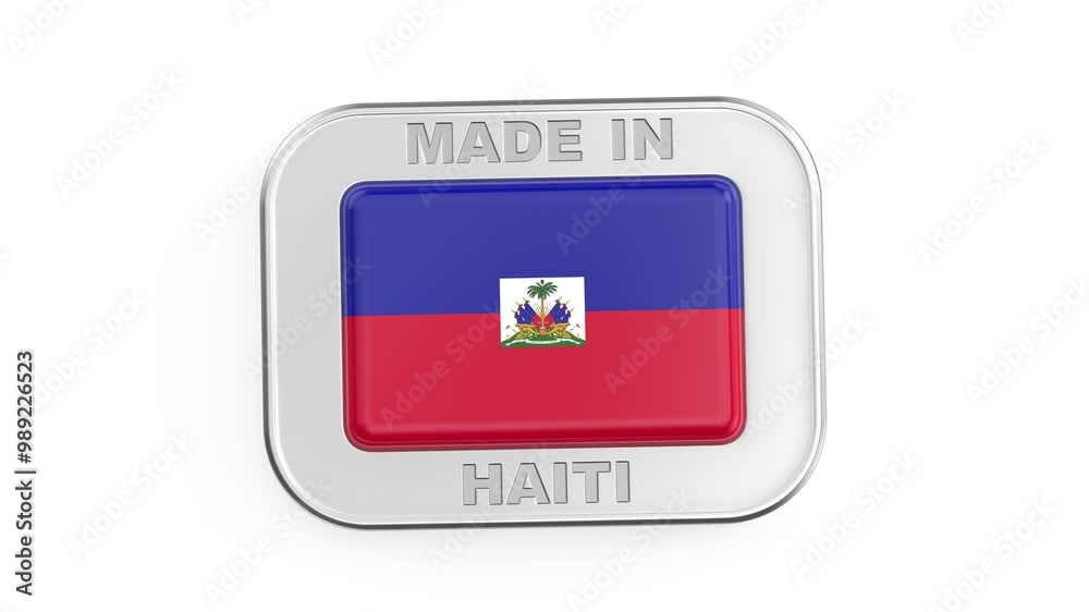 Made in Haiti, silver badge with the flag of Haiti

