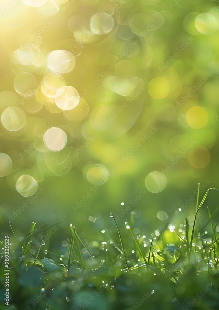 Obraz premium Springtime Bokeh Lights with Dewy Grass