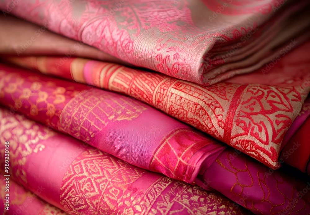 Vibrant Thai Silk Fabrics Stacked in Studio