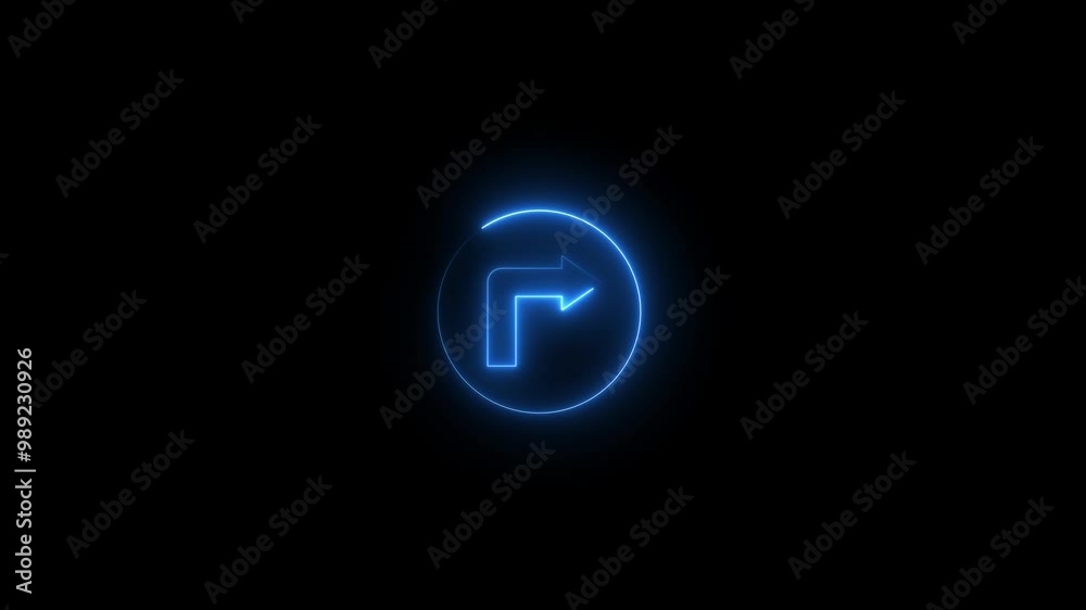 blue neon right side directional arrow icon animation black background 4k video. blue neon right side directional arrow icon animation black background 4k video.
