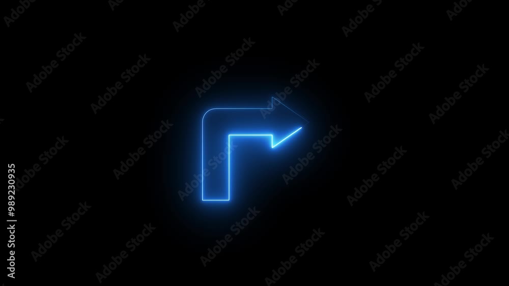 blue neon right side directional arrow icon animation black background 4k video.