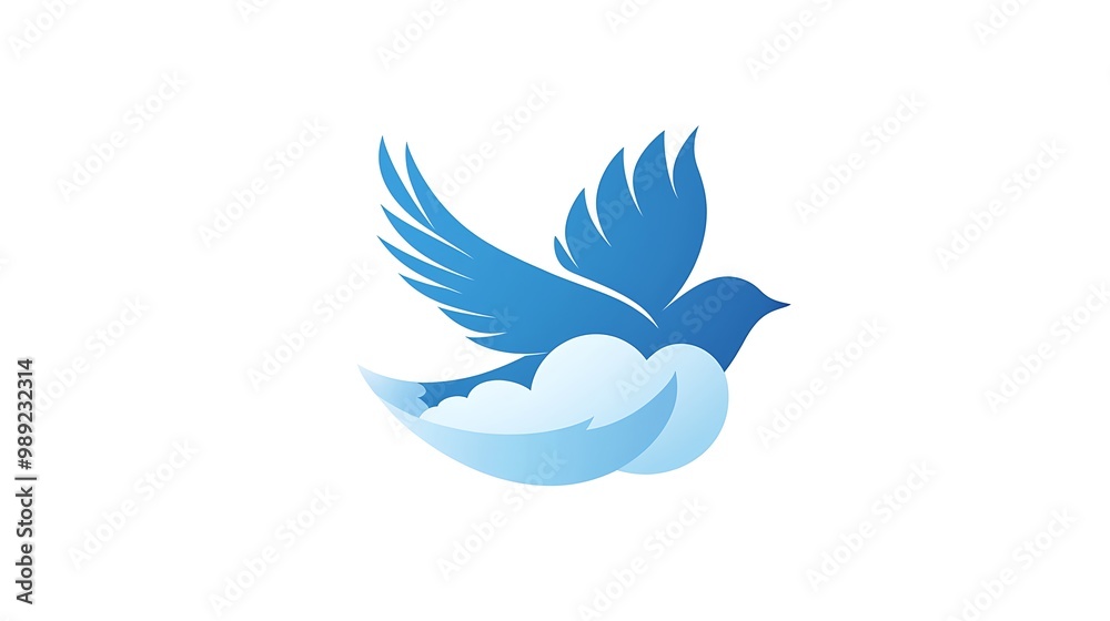 Fototapeta premium Graceful Bird Cloud Logo Design in Vector Illustration Style on White Background