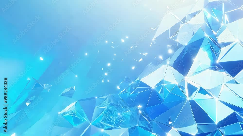 Abstract blue background with low-poly triangles and a white glow on the edges.