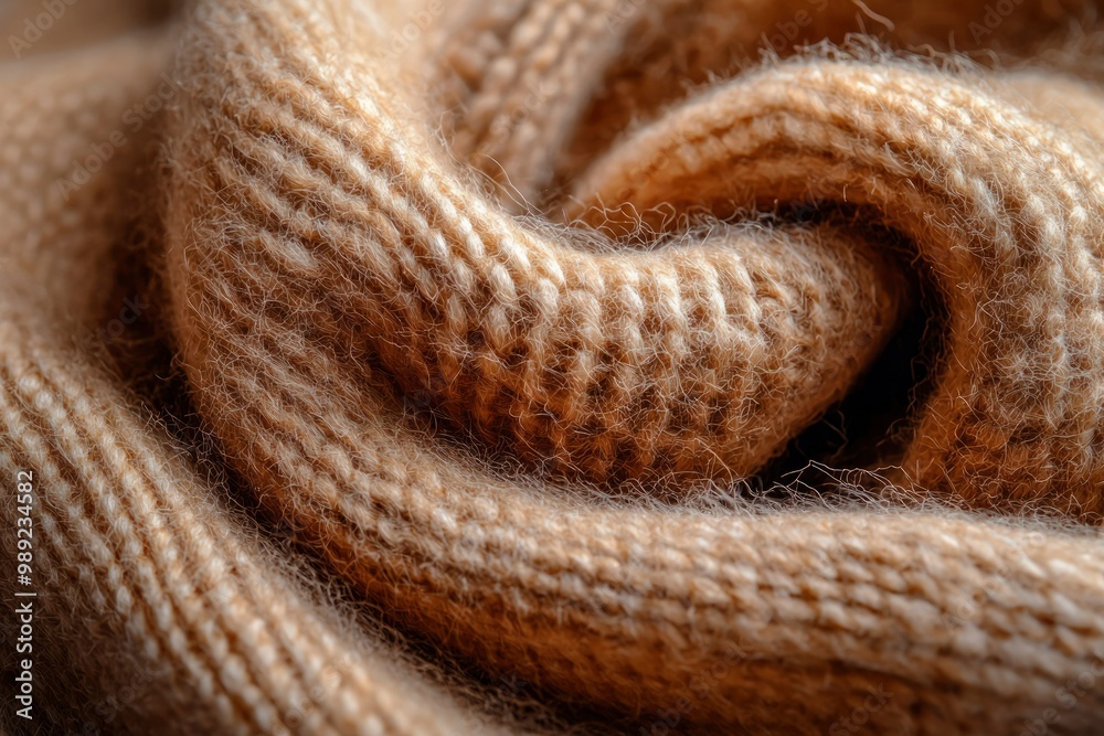 Fototapeta premium Close-up Texture of Knitted Brown and White Fabric