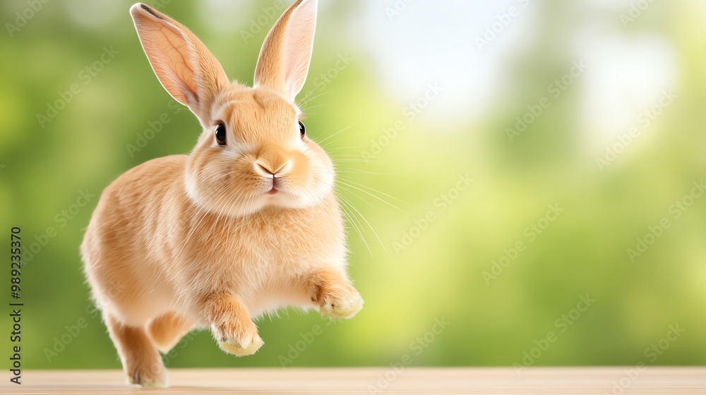 Fototapeta premium Rabbit in a gymnastics competition, performing a flip on the floor routine, graceful and energetic