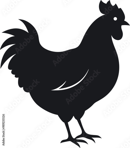 A beautiful Chicken silhouette vector art icon and black color illustration with no background, natural farm animal design.