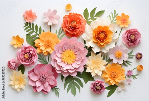 Paper Flower Arrangement: Peonies, Daisies & Leaves