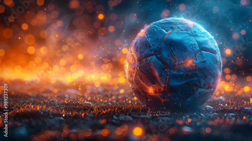 Blue Cracked Sphere With Orange Bokeh 3D Illustration