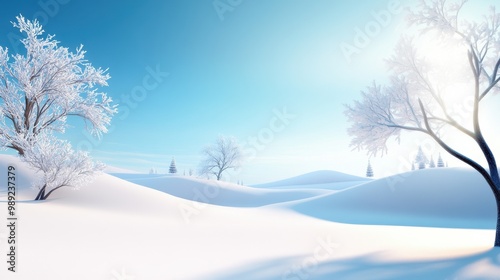Crisp winter morning with snow-draped branches and clear skies, perfect for a winter-themed wallpaper. The scene is peaceful and serene.