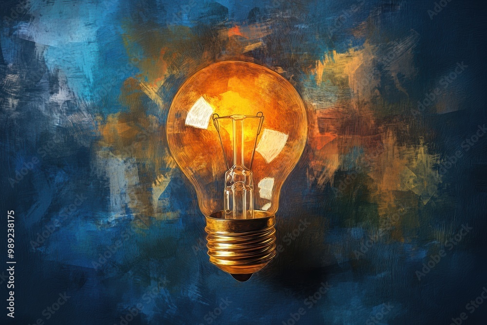 Glowing light bulb on abstract painted background Glowing light bulb on abstract painted background