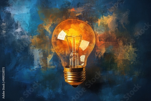 Glowing light bulb on abstract painted background