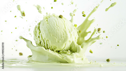 Obraz na płótnie Pistachio ice cream splashing on a white background w salonie
