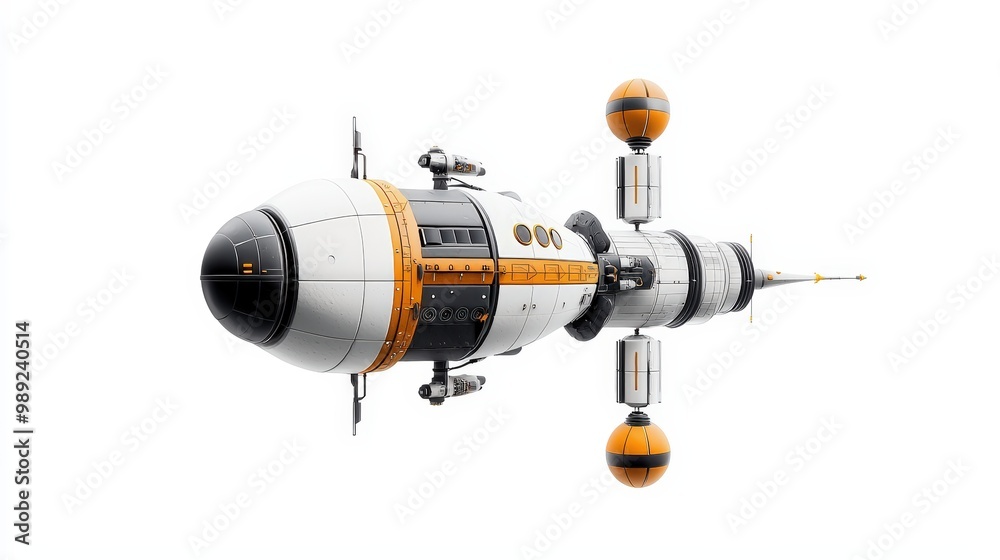 Obraz premium Futuristic space cruiser design showcasing sleek lines and vibrant colors against a clean background.