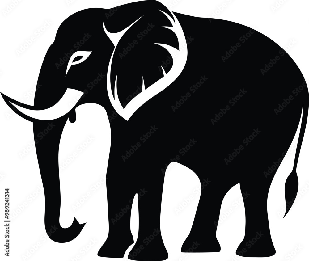 Fototapeta premium Side view an Elephant silhouette vector art and icon illustration black color with no background, natural wildlife animal design.