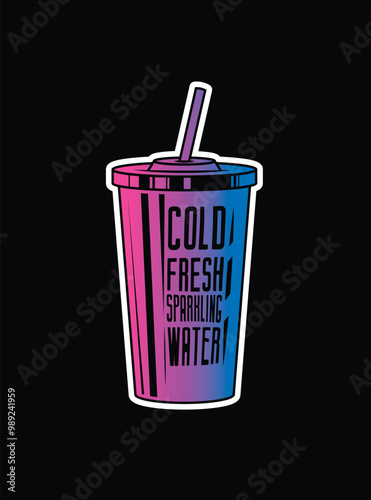 Fast food plastic cup with straw. Hot or cold drink. Original vector illustration in vintage style.