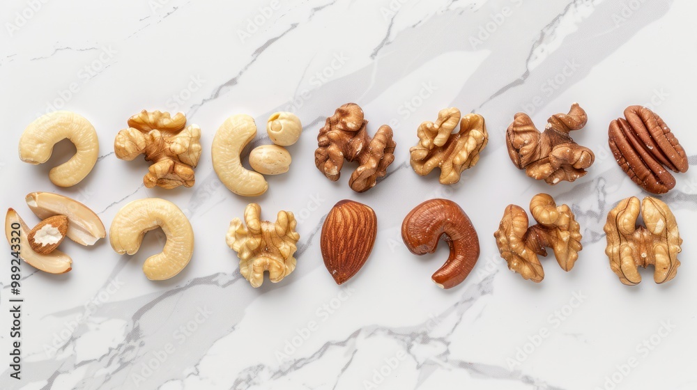 Fototapeta premium Assortment of Nuts on a Marble Surface
