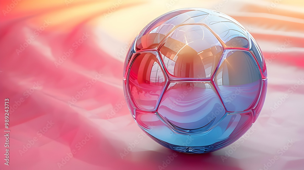 Naklejka premium 3D Abstract Soccer Ball on Pink and Orange Background