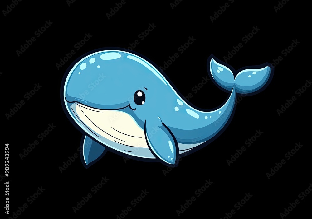 Obraz premium Cute cartoon blue whale, vector illustration