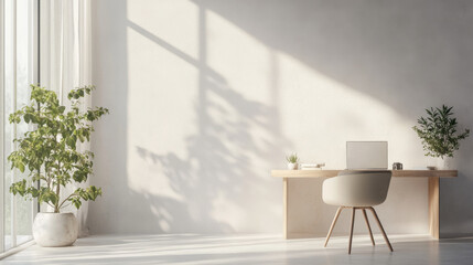 Minimalist virtual office background featuring clean lines, subtle decor, and soft natural light, perfect for video calls