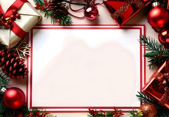 Christmas Card Mockup With Red Border And Decorations