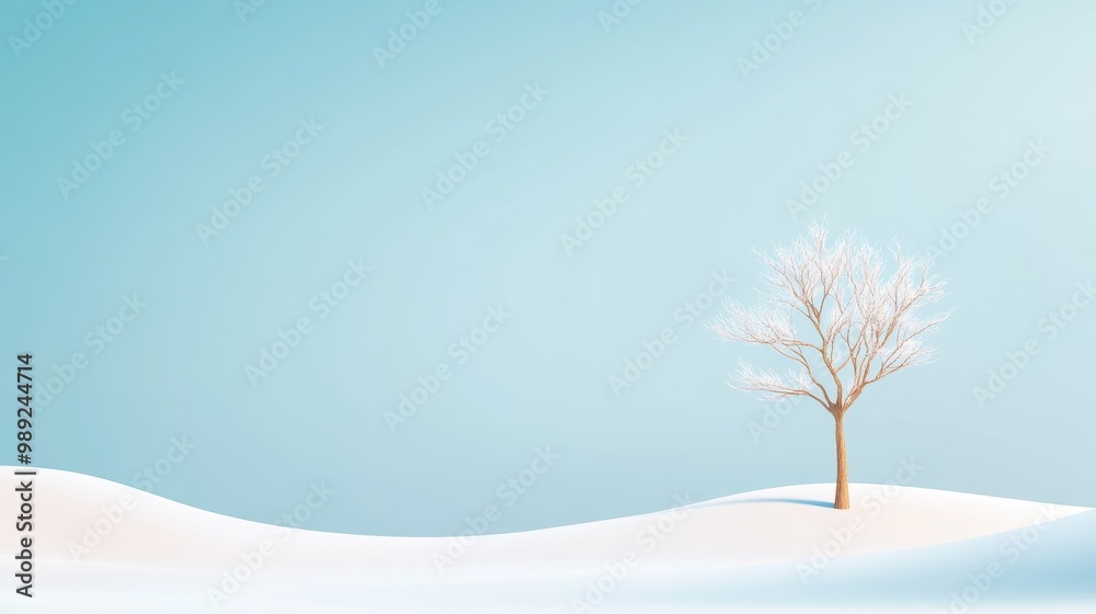 Minimal winter background with a snow-covered field, a single bare tree standing against a pale sky, and a clean, crisp atmosphere. Minimal winter background with a snow-covered field, a single bare tree standing against a pale sky, and a clean, crisp atmosphere.