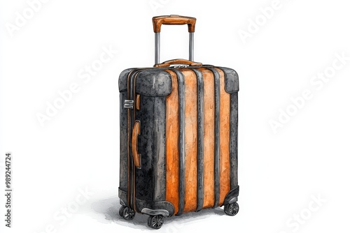 Stylish travel suitcase with a modern design featuring black and orange colors, perfect for adventures and journeys. photo