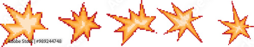 Pixel art fire flames and explosion flashes .vector eps10