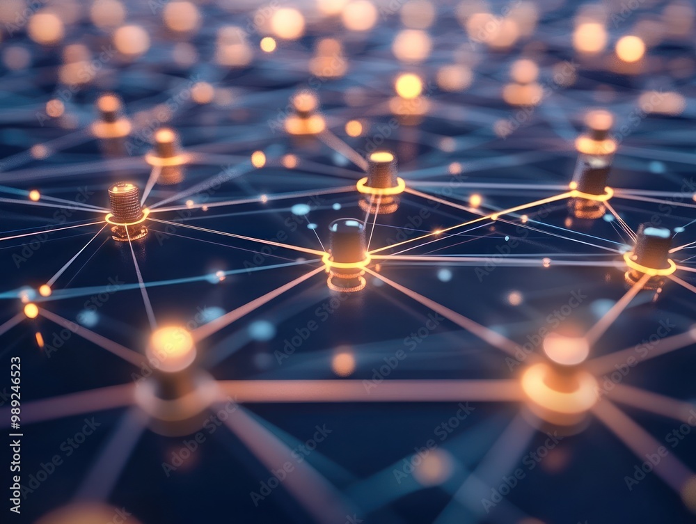 Network of connections over a crowd in public space, AI generated Network of connections over a crowd in public space, AI generated