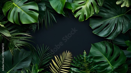 Tropical Leaf Frame on Black Background