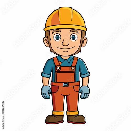 Construction Worker Isolated on White Background, Building and Manual Labor Concept Cartoon Vector Art