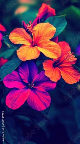 Vibrant orange purple flowers in full bloom
