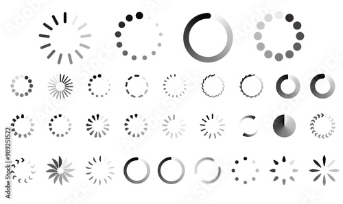 Vector Set of Loading Icons, Circular Loaders, Progress Bars, Collection of Loading Progress Indicators, and Circular Status for Web and UI
