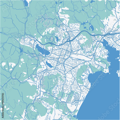 Map of Langford in Canada in a professional blue style. Contains layered vector with roads water, parks, etc. photo