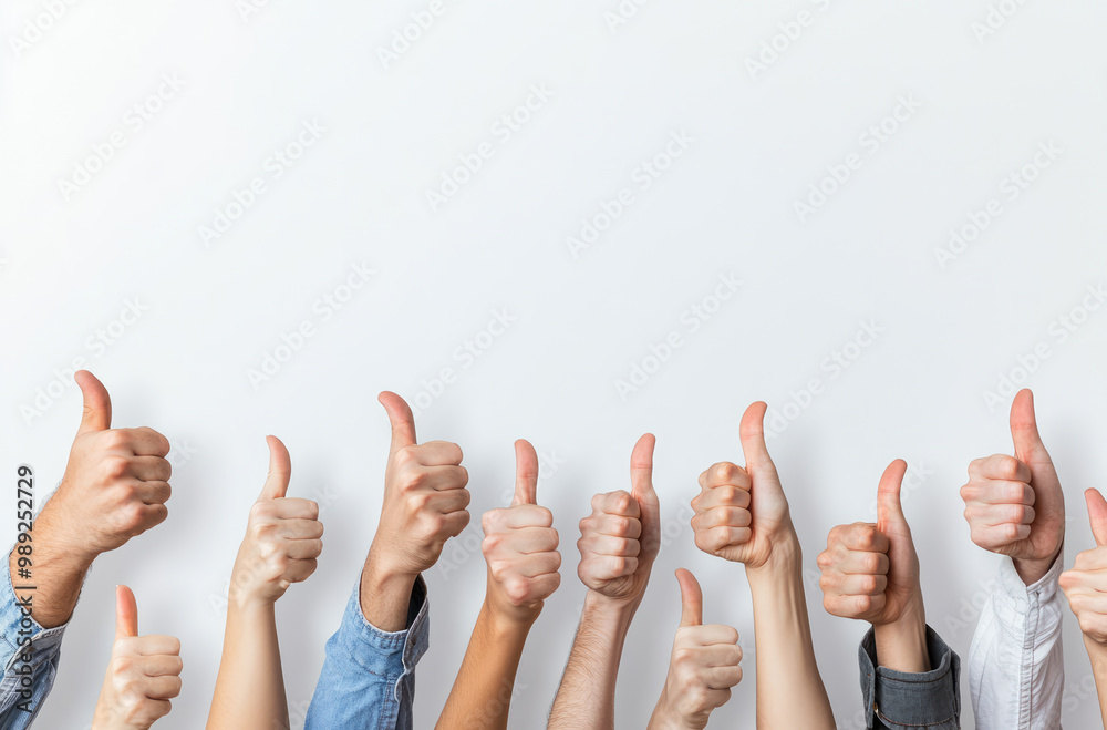Diverse people showing thumbs up gesture on white background Diverse people showing thumbs up gesture on white background
