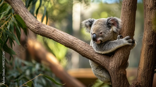 cute koala on tree branch in australia