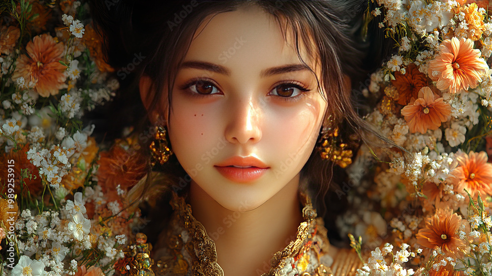 ai generated portrait of a queen in flowers and gold ornaments ai generated portrait of a queen in flowers and gold ornaments