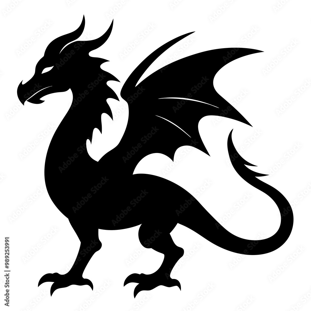 Fototapeta premium Stunning Dragon Black Silhouette Vectors for Graphic Design , Quality Dragon Black Silhouette Vectors ,Versatile Dragon Black Silhouette Vectors 