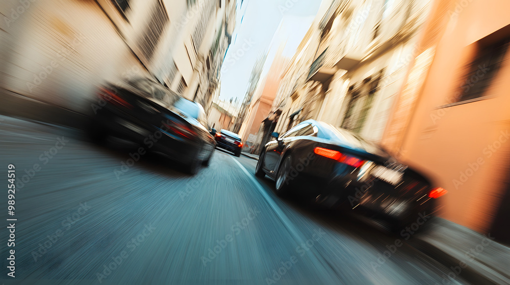 Obraz premium An urban chase through a series of narrow alleyways cars drifting around tight corners and nearly missing obstacles.