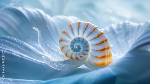 Abstract design featuring a nautilus shell with a mesmerizing spiral pattern. The shell's geometric swirl creates a stunning visual effect.