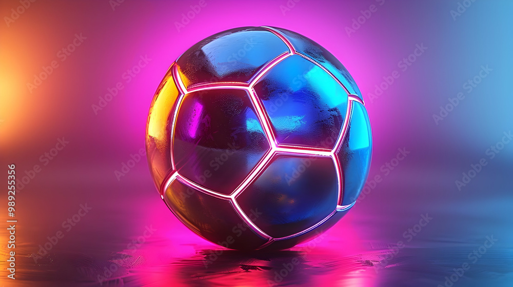 Naklejka premium Neon Blue Soccer Ball 3D Render