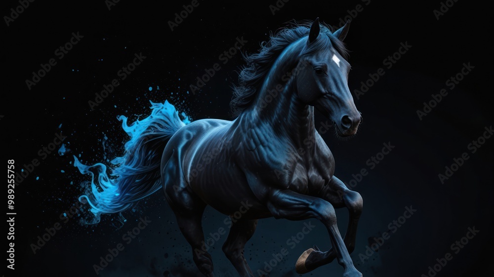 Black Horse with Blue Flame Tail Black Horse with Blue Flame Tail