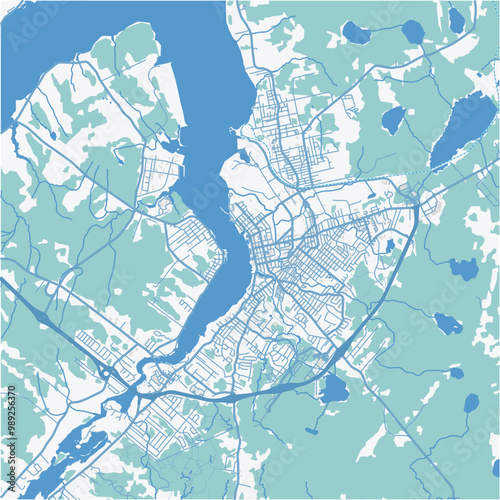 Map of Sydney in Canada in a professional blue style. Contains layered vector with roads water, parks, etc.
